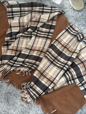 Cozy Plaid Fringe blanket cape / wearable throw